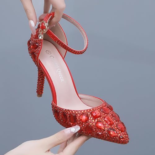 Royal Blue Rhinestone Sandals Thin High Heels Pointed Toe Sandals Blue Crystal - Image 9