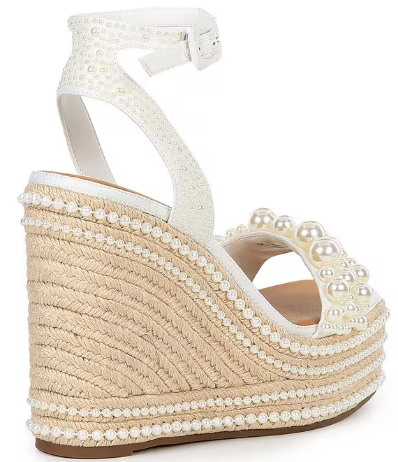 Gianni Bini Savanna Pearl Ornamented Woven Platform Wedge Sandals - Image 2