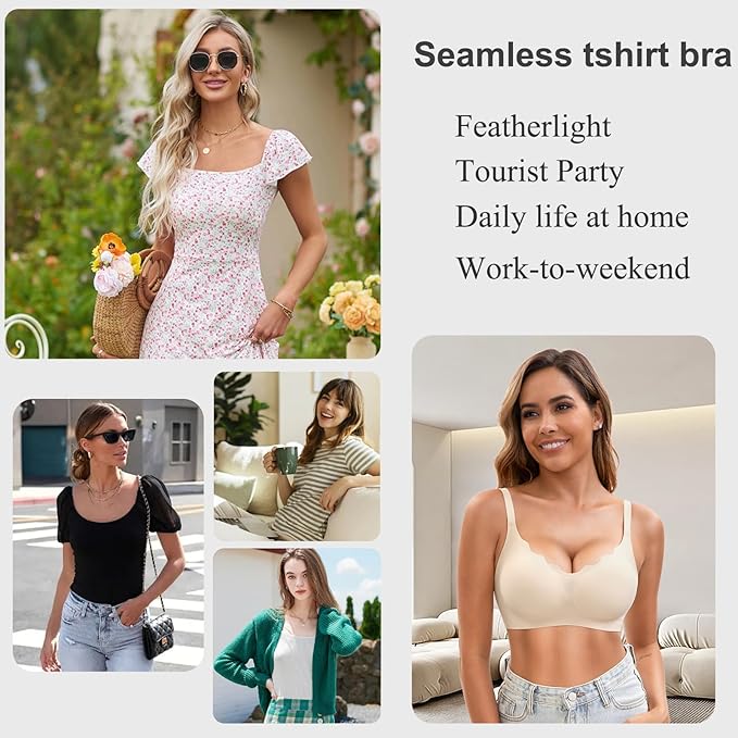 Womens Seamless T-Shirt Bras 3 Pack Wireless Comfy Jelly Bra, - Image 2