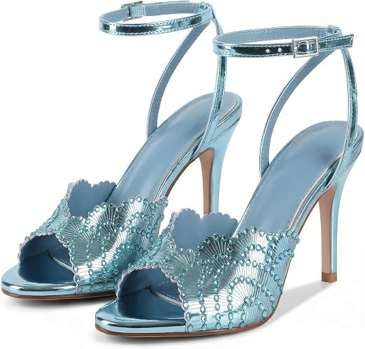 UJPFEO Rhinestone High Heel Sandals for Women Round Open Toe