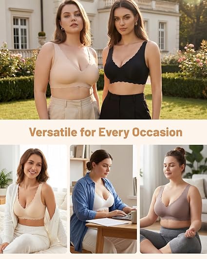 3P Deep V Petal Bras for Women No Underwire Soft - Image 6