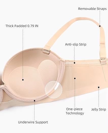 Upushall Strapless Push Up Bras for Women Padded Add one Cup - Image 7