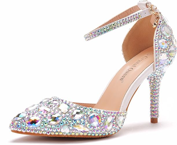 Royal Blue Rhinestone Sandals Thin High Heels Pointed Toe Sandals Blue Crystal - Image 8