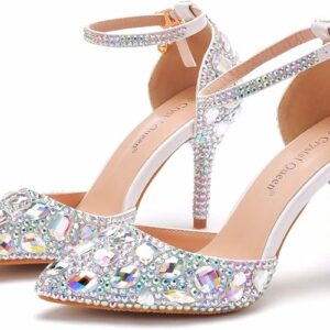 Royal Blue Rhinestone Sandals Thin High Heels Pointed Toe Sandals Blue Crystal