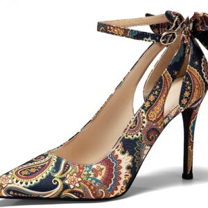 Women's Pointed Toe High Heels Ankle Strap Bow Tie Pumps