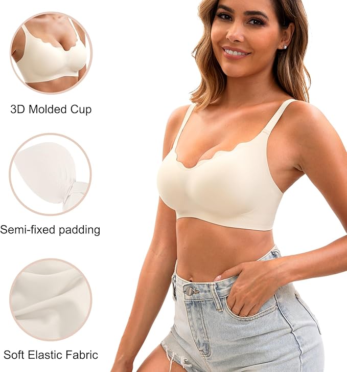 Womens Seamless T-Shirt Bras 3 Pack Wireless Comfy Jelly Bra, - Image 6