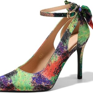 Women's Pointed Toe High Heels Ankle Strap Bow Tie Pumps