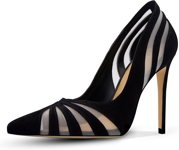 HOCHFART Women's Mesh Pumps Pointed Toe High Heels Closed Toe