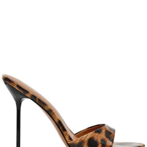 Steve Madden Davina Patent Leopard Print Stiletto Dress Slide Sandals