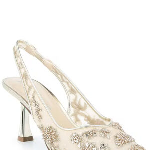 Betsey Johnson  Nikki Mesh Flower Beaded Slingback Pumps
