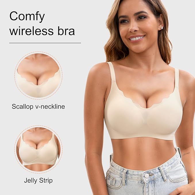 Womens Seamless T-Shirt Bras 3 Pack Wireless Comfy Jelly Bra, - Image 5