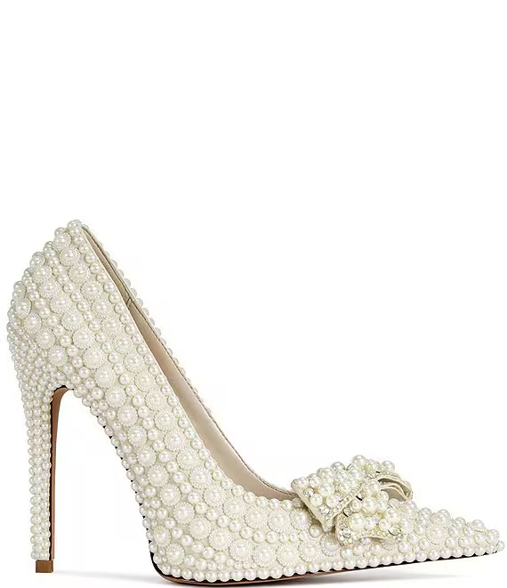 Azalea Wang Naamah Pearl Embellished Bow Pointed Toe Pumps - Image 2