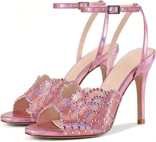 UJPFEO Rhinestone High Heel Sandals for Women Round Open Toe - Image 4