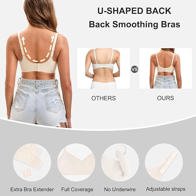 Womens Seamless T-Shirt Bras 3 Pack Wireless Comfy Jelly Bra, - Image 4