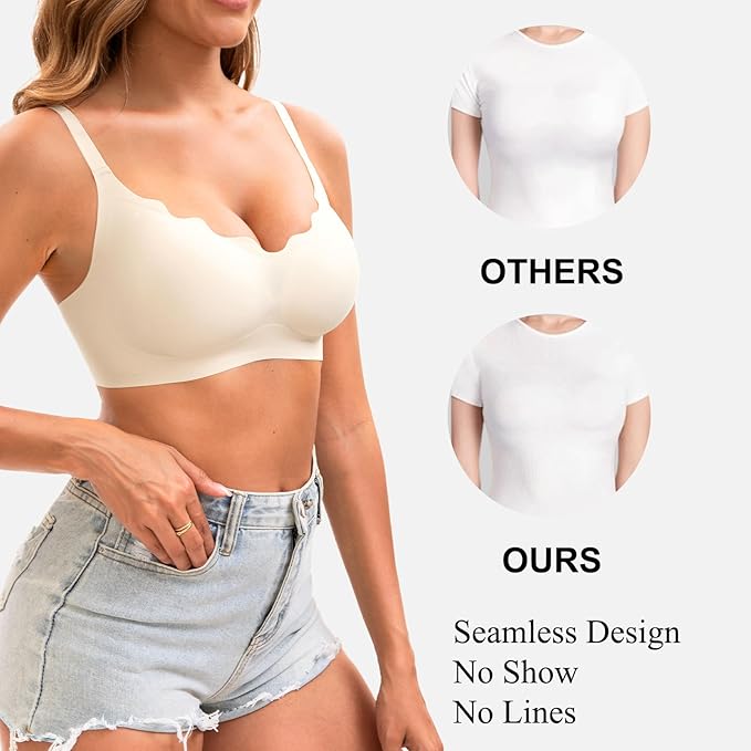 Womens Seamless T-Shirt Bras 3 Pack Wireless Comfy Jelly Bra, - Image 3