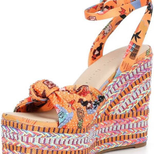 Gianni Bini Sanders Knotted Print Beaded Wedge Platform Sandals