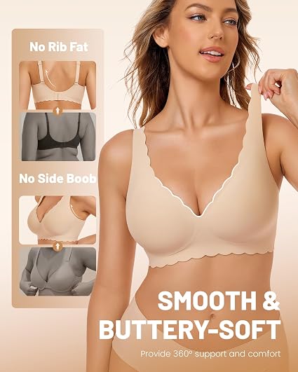 3P Deep V Petal Bras for Women No Underwire Soft - Image 3