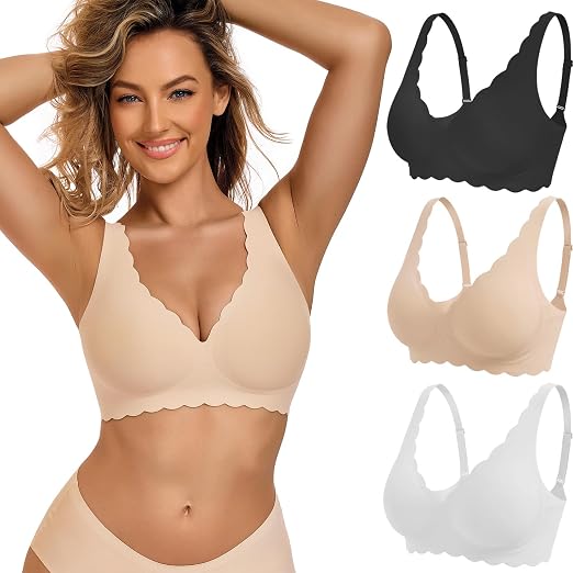 3P Deep V Petal Bras for Women No Underwire Soft