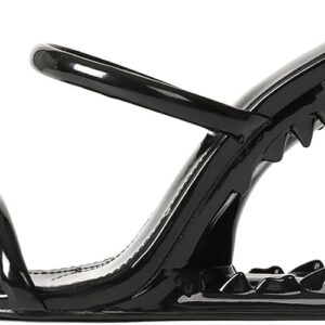 Women Strappy Heels Round Open Toe Heels Metallic Shark Tiger Teeth