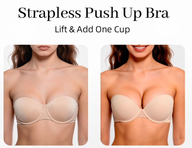 Strapless Push Up Bras for Women Padded Add One Cup - Image 7