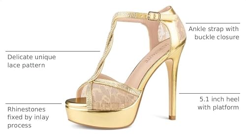 MERUMOTE Peep Toe Platform Stilettos Rhinestone Heels Lace Heels for Women - Image 5
