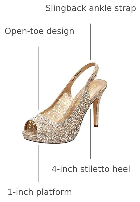 DREAM PAIRS Women's Platform Peep Toe Pump Heels Dress Rhinestones - Image 5