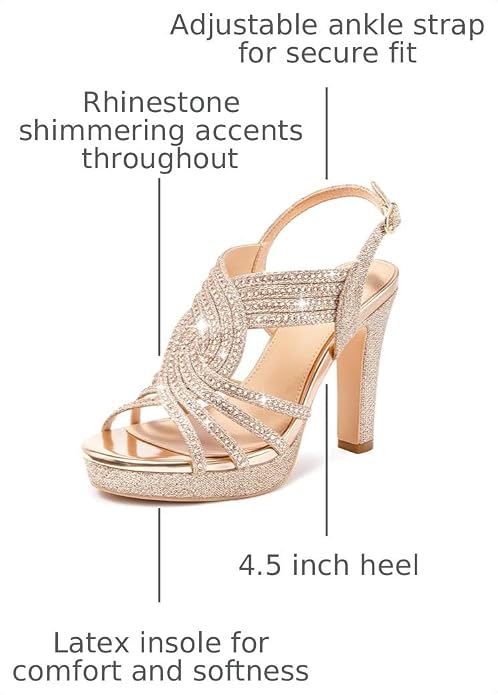 Platform Heels for Women Sandals Dressy Sparkly Rhinestone Chunky High Heels - Image 4