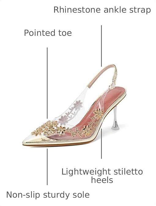 AUMOTED Women's Clear Mule Sandals Pointed Toe Slingback Heels Rhinestone - Image 9
