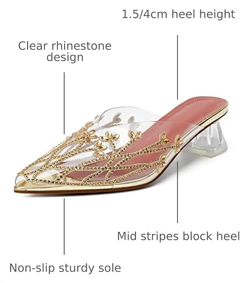 AUMOTED Women's Clear Mule Sandals Pointed Toe Slingback Heels Rhinestone - Image 5
