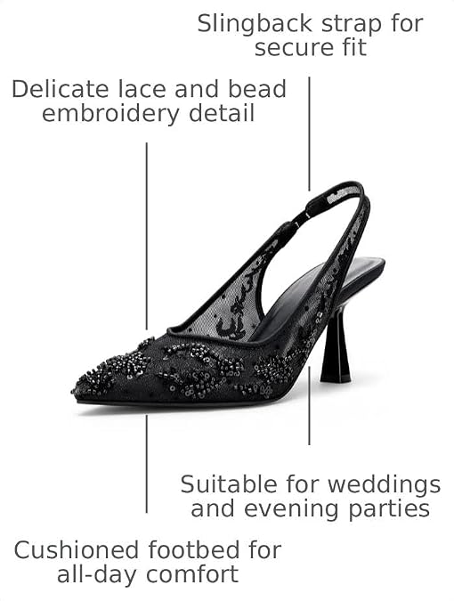 Women’s Wedding Shoes 2.5 Inch Kitten Heels, Slingback Pumps, Rhinestone - Image 5