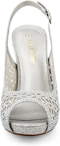 DREAM PAIRS Women's Platform Peep Toe Pump Heels Dress Rhinestones - Image 5