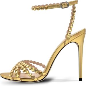 HOCHFART Women's Rhinestone Stiletto High Heels Buckle Strappy Heeled Sandals
