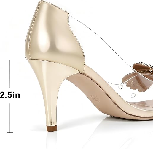 Berness Crystal Bow Pointed Toe Clear Kitten Heels for Women 2.5-inch Heel Height - Image 4
