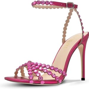 HOCHFART Women's Rhinestone Stiletto High Heels Buckle Strappy Heeled Sandals