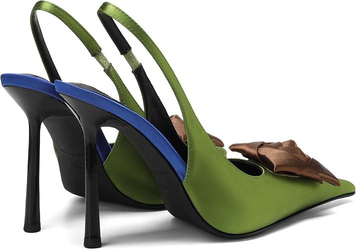 Women's Square Rose Flower Slingback Pumps - Closed Pointed Toe High Heels - Image 2
