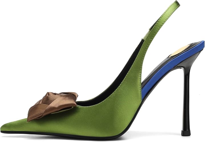 Women's Square Rose Flower Slingback Pumps - Closed Pointed Toe High Heels - Image 3