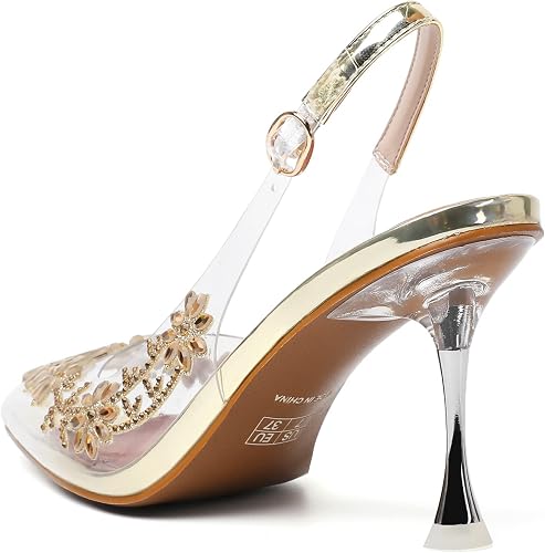 AUMOTED Women's Clear Mule Sandals Pointed Toe Slingback Heels Rhinestone - Image 5
