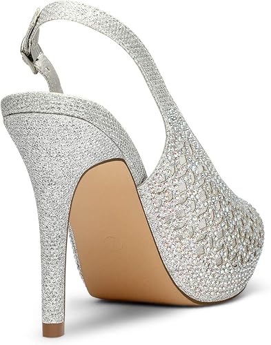 DREAM PAIRS Women's Platform Peep Toe Pump Heels Dress Rhinestones - Image 3