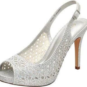 DREAM PAIRS Women's Platform Peep Toe Pump Heels Dress Rhinestones