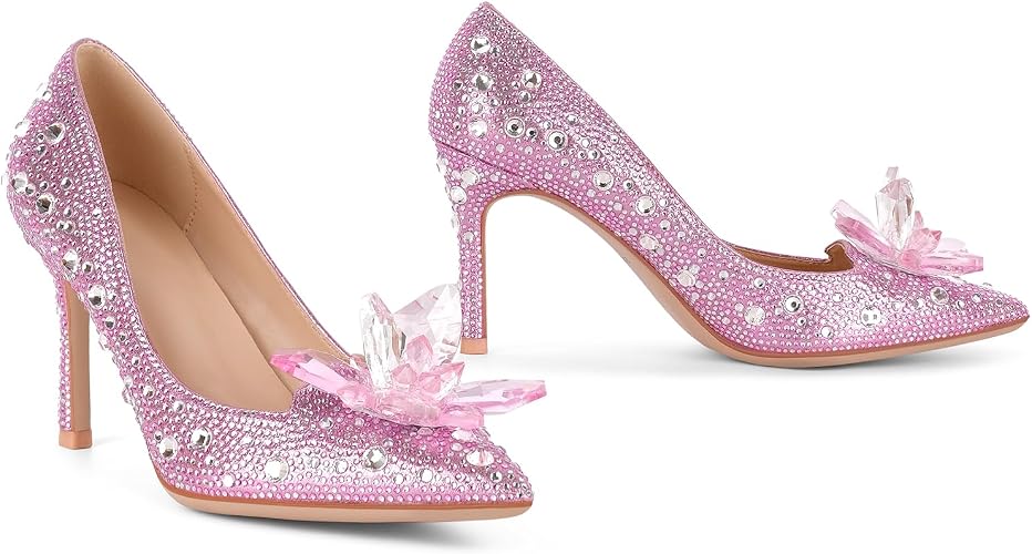sexytag Women's Crystal Rhinestone Poined Toe Pumps Clear Stiletto High Heels - Image 3