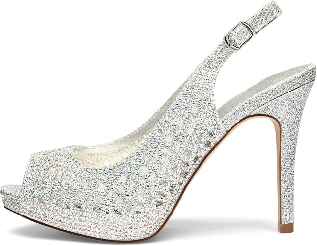 DREAM PAIRS Women's Platform Peep Toe Pump Heels Dress Rhinestones - Image 2
