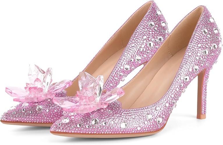 sexytag Women's Crystal Rhinestone Poined Toe Pumps Clear Stiletto High Heels - Image 4