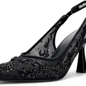 Women’s Wedding Shoes 2.5 Inch Kitten Heels, Slingback Pumps, Rhinestone