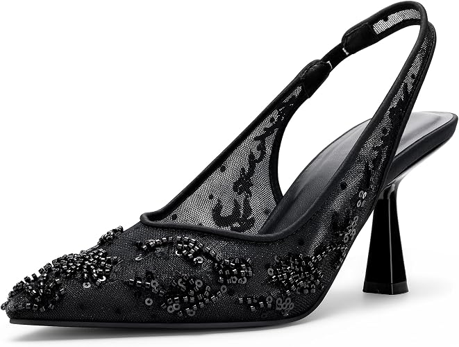 Women’s Wedding Shoes 2.5 Inch Kitten Heels, Slingback Pumps, Rhinestone