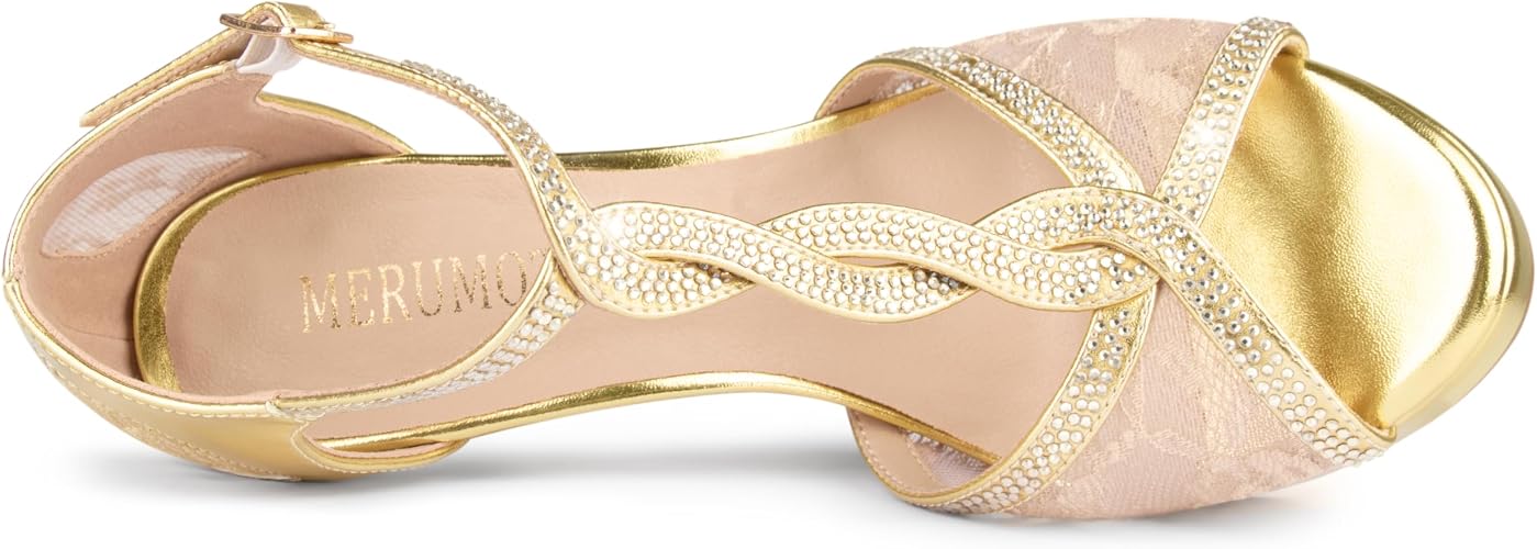 MERUMOTE Peep Toe Platform Stilettos Rhinestone Heels Lace Heels for Women - Image 2