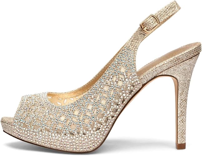 DREAM PAIRS Women's Platform Peep Toe Pump Heels Dress Rhinestones - Image 2