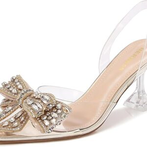 Berness Women's Crystal Bow Slingback Kitten Heels  Closed Toe, 3-inch Heel