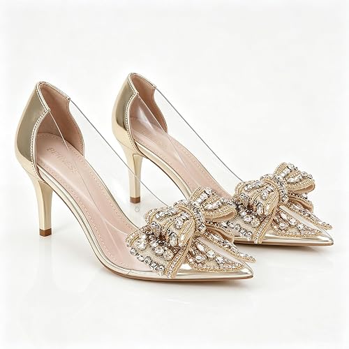 Berness Crystal Bow Pointed Toe Clear Kitten Heels for Women 2.5-inch Heel Height - Image 3