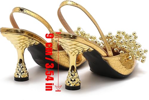 XCM Women's Pointed Closed Toe Slingback Pumps with Beaded Cluster 3.5 - Image 6