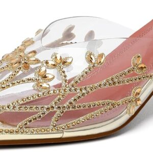 AUMOTED Women's Clear Mule Sandals Pointed Toe Slingback Heels Rhinestone